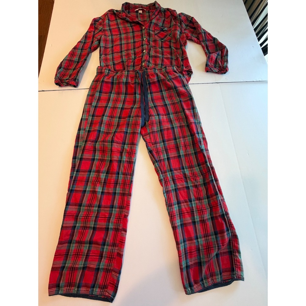 Victorias Secret Red Plaid Flannel Pajama Set Womens Medium Button Up 2 Piece